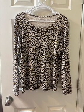 Y2k Women’s Leopard Print Long Sleeve Top - Cream/Black